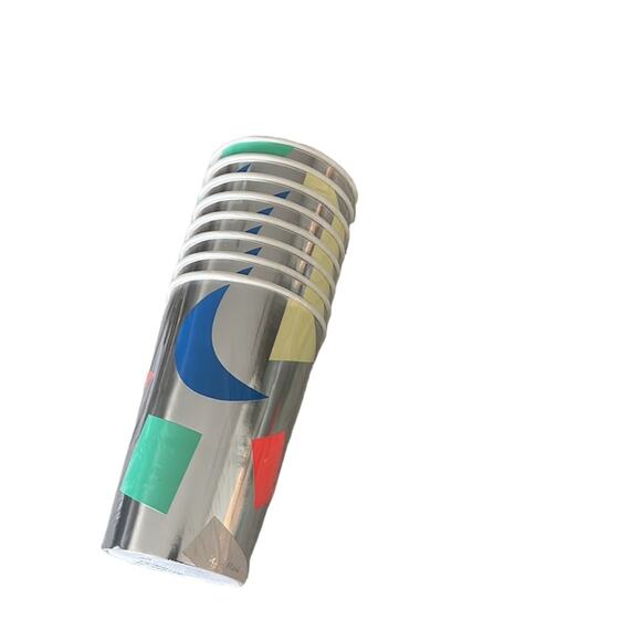 Meri Meri Silver Foil Geometric Dinner Plates (8)  Cups (8) Party Supplies NEW - Picture 2 of 5